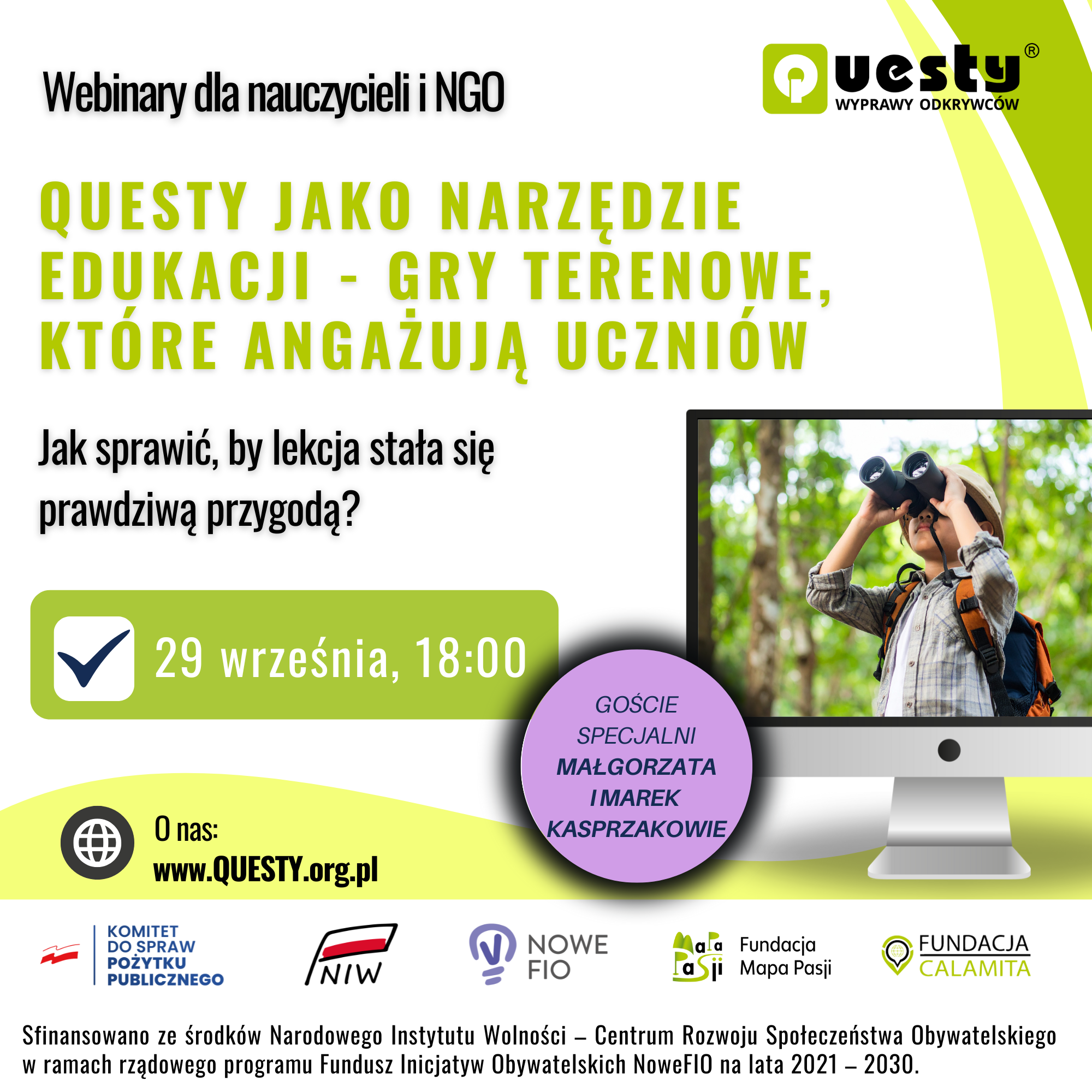 Webinar dla nauczycieli i NGO "Questy jako narzędzie edukacji - gry terenowe, które angażują uczniów"